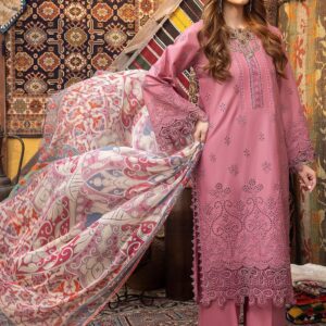 Heavy Embroidered Lawn-peach pink- dress glam
