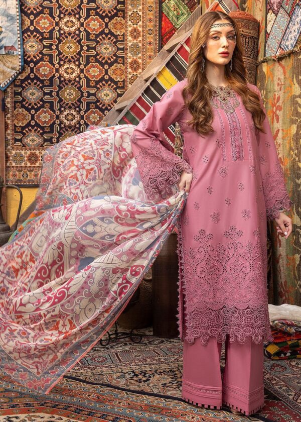Heavy Embroidered Lawn-peach pink- dress glam