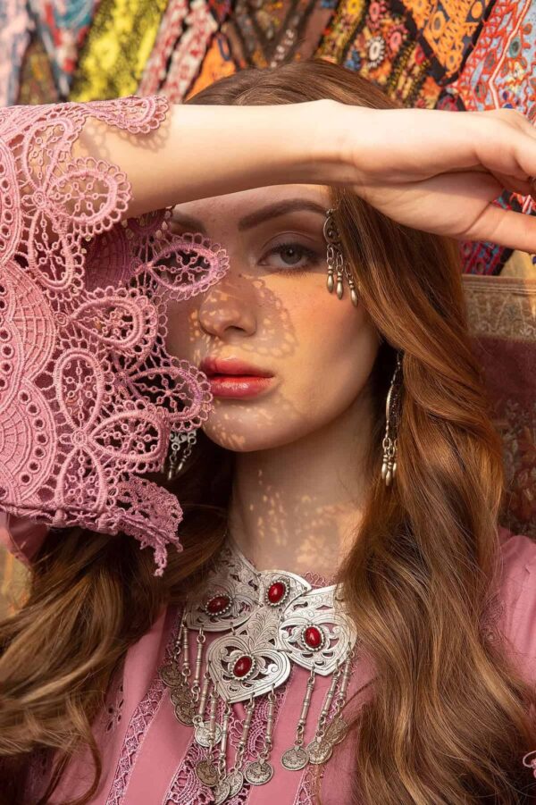 Heavy Embroidered Lawn-peach pink- dress glam