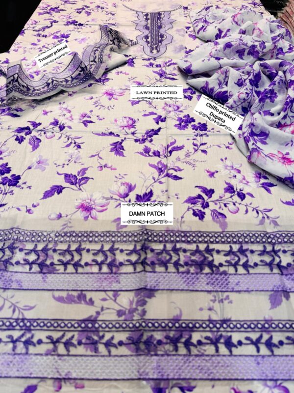 Aneela Lawn 3-Piece Chiffon Dupatta - Printed Suit for Women - Dress Glam