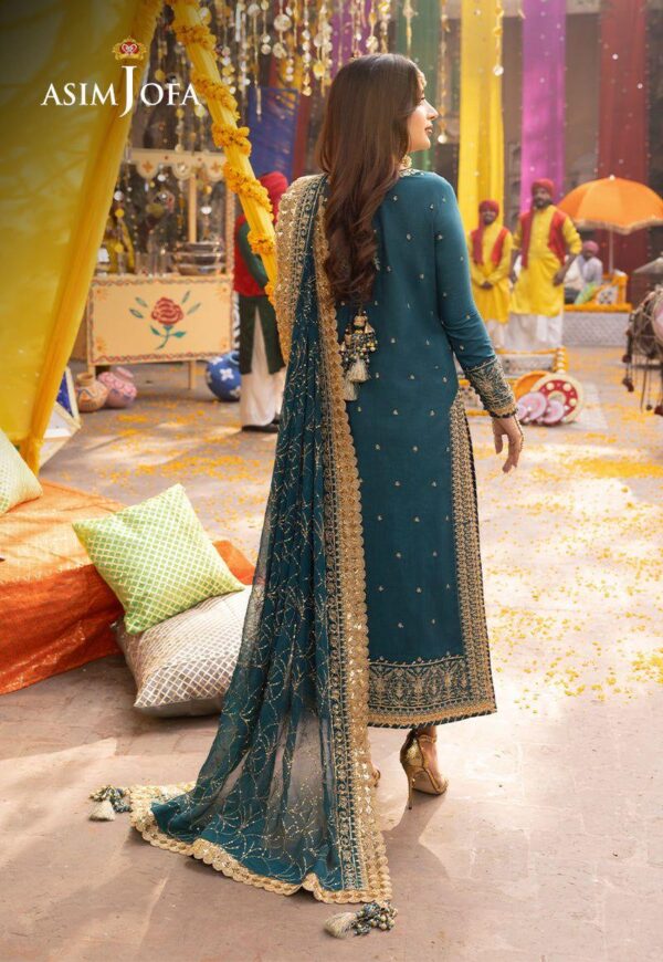 Asim Jofa Embroidered Chiffon Wedding Suit – Formal 3PC with Malai Trouser-dress glam