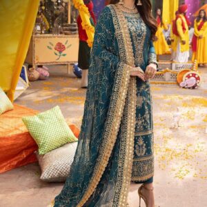 Asim Jofa Embroidered Chiffon Wedding Suit – Formal 3PC with Malai Trouser-dress glam
