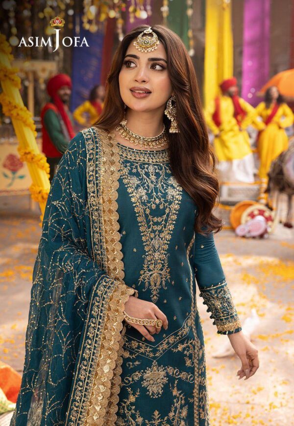 Asim Jofa Embroidered Chiffon Wedding Suit – Formal 3PC with Malai Trouser-dress glam