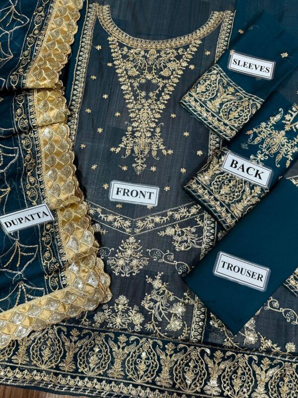 Asim Jofa Embroidered Chiffon Wedding Suit – Formal 3PC with Malai Trouser-dress glam