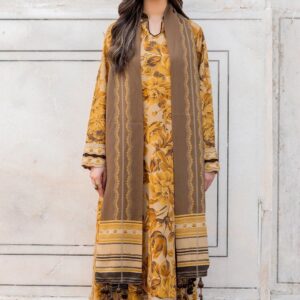 Charizma Lawn Banadora yellow brown 3-Piece Suit - Printed Suit for Women - Dress Glam