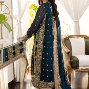 Chiffon 3-Piece Suit with 4-Side Border Dupatta & Silk Trouser - Embroidered Lawn Suit for Women - Dress Glam