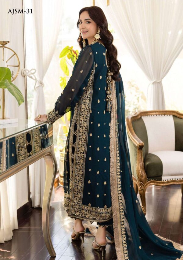 Chiffon 3-Piece Suit with 4-Side Border Dupatta & Silk Trouser - Embroidered Lawn Suit for Women - Dress Glam