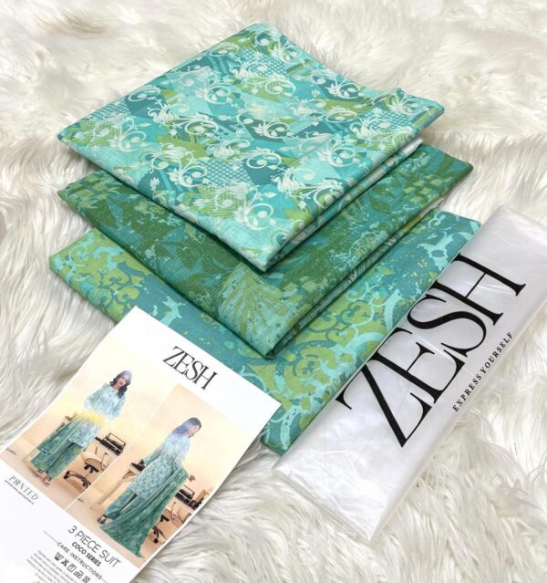 Coco Series Zesh unstitched lawn suit for women with digital printed shirt, trouser, and voil dupatta – Dress Glam Pakistan