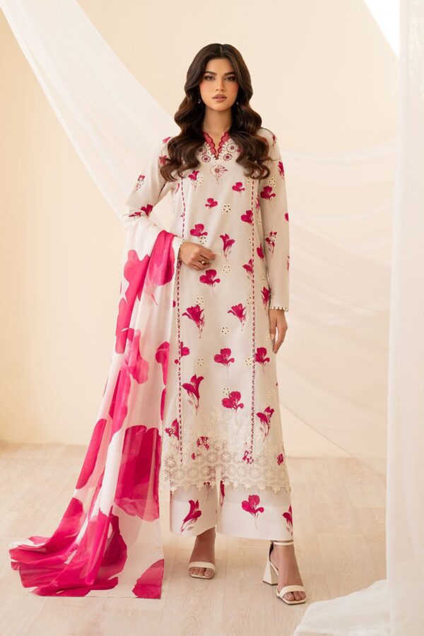 Iznik Lawn 3pc Suit with Heavy Embroidery and Digital Chiffon Dupatta – Dress Glam 2025