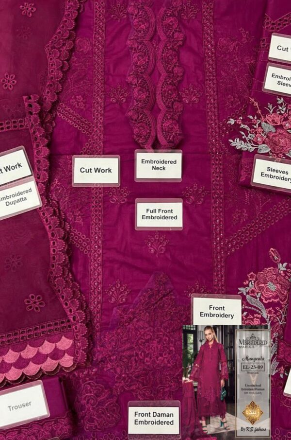 MARAI.B Embroidered Cotton Chikankari Suit – Organza Dupatta & Embroidered Trouser | Unstitched 3PC