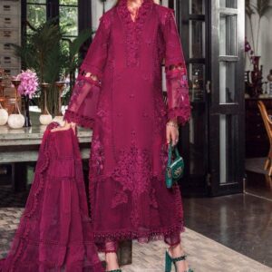 MARAI.B Embroidered Cotton Chikankari Suit – Organza Dupatta & Embroidered Trouser | Unstitched 3PC