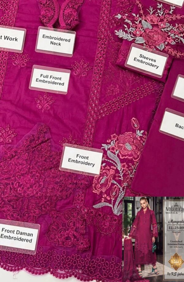 MARAI.B Embroidered Cotton Chikankari Suit – Organza Dupatta & Embroidered Trouser | Unstitched 3PC