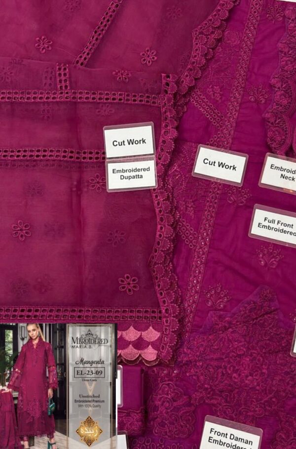 MARAI.B Embroidered Cotton Chikankari Suit – Organza Dupatta & Embroidered Trouser | Unstitched 3PC