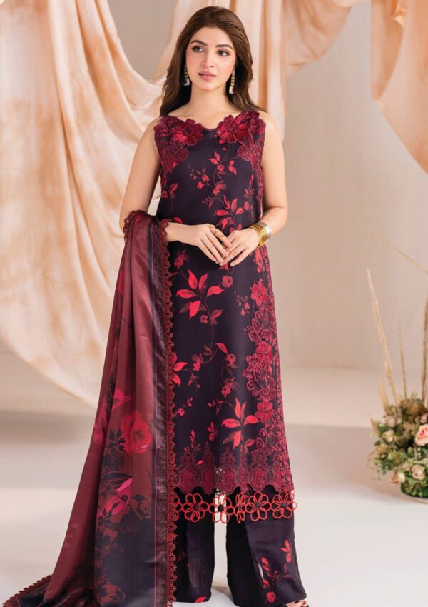 Maria B 3pc Luxury Airjet Lawn Suit - Embroidered Lawn Suit for Women - Dress Glam