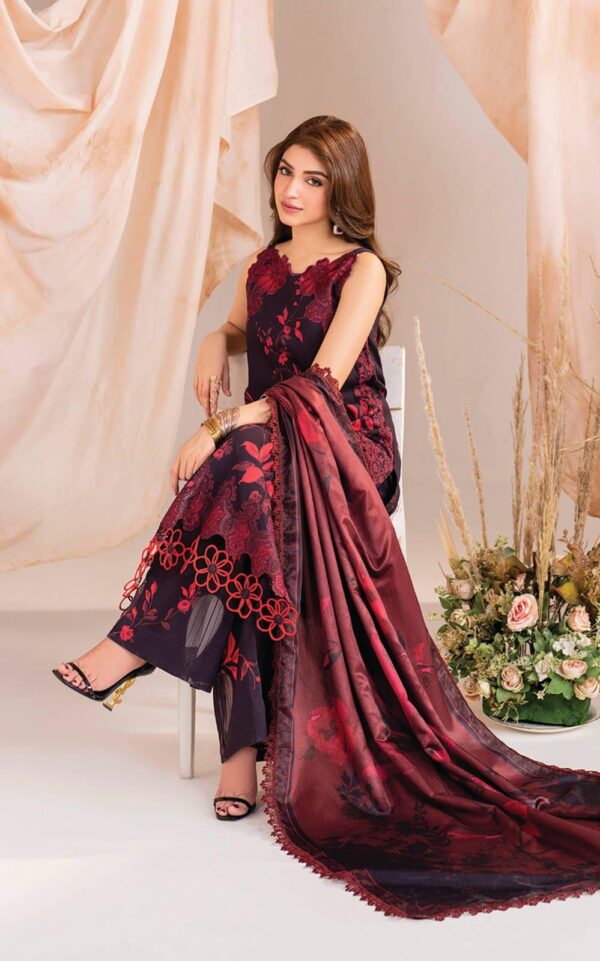 Maria B 3pc Luxury Airjet Lawn Suit - Embroidered Lawn Suit for Women - Dress Glam