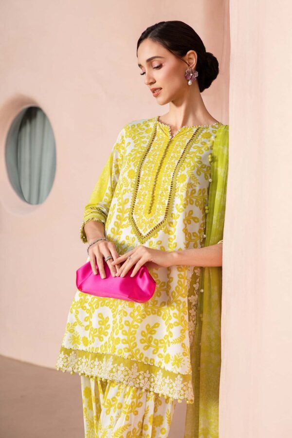 Premium lawn suit for women – front printed shirt, lawn trouser, chiffon dupatta