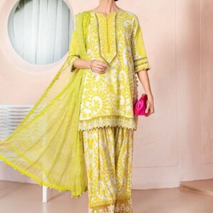 Premium lawn suit for women – front printed shirt, lawn trouser, chiffon dupatta
