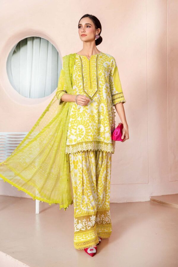 Premium lawn suit for women – front printed shirt, lawn trouser, chiffon dupatta