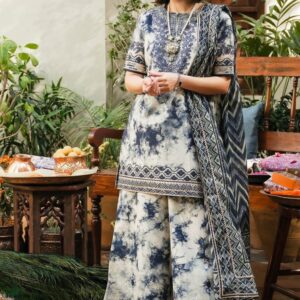Sapphire Printed Lawn Suit – Embroidered Neck Patch & Chiffon Dupatta- dress glam