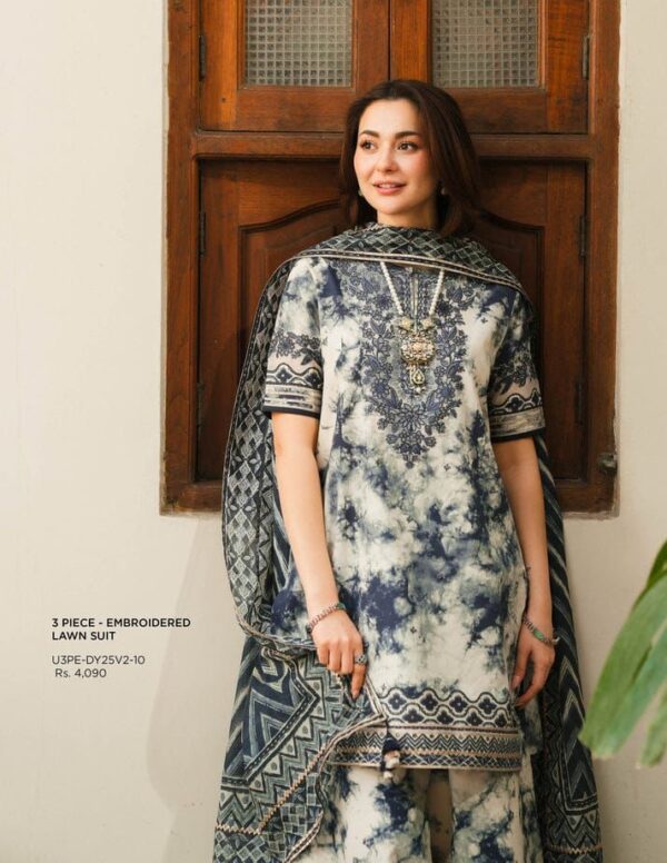 Sapphire Printed Lawn Suit – Embroidered Neck Patch & Chiffon Dupatta- dress glam
