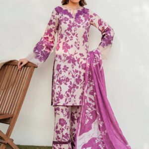 Unstitched Lawn 3-Piece Suit with Embroidered Neck & Sleeves - Printed Suit for Women - Dress Glam