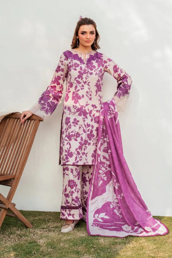 Unstitched Lawn 3-Piece Suit with Embroidered Neck & Sleeves - Printed Suit for Women - Dress Glam