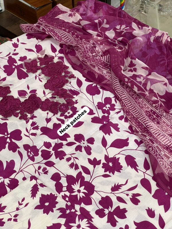 Unstitched Lawn 3-Piece Suit with Embroidered Neck & Sleeves - Printed Suit for Women - Dress Glam