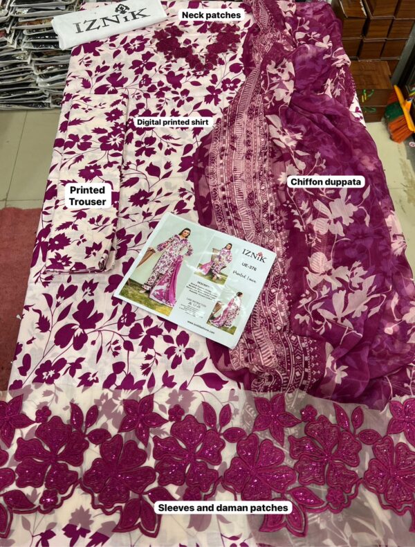 Unstitched Lawn 3-Piece Suit with Embroidered Neck & Sleeves - Printed Suit for Women - Dress Glam