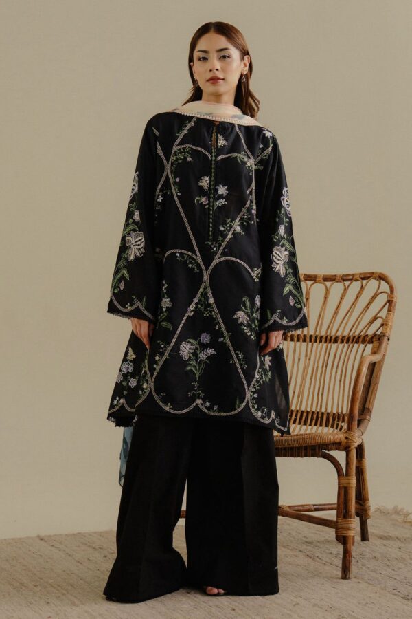 Zara Coco embroidered 3-piece lawn suit with monark dupatta and dyed trouser – summer casual dress for Pakistani women